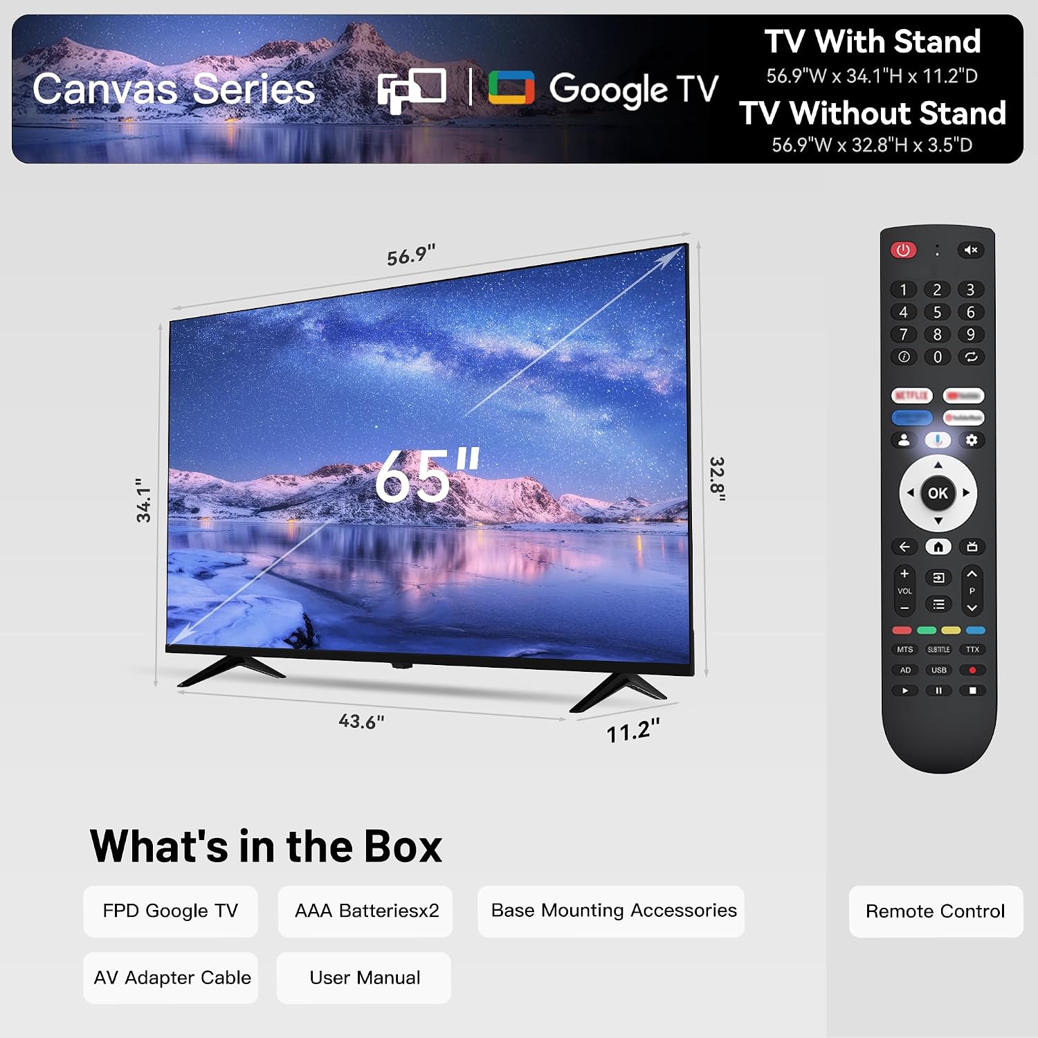 FPD 65-Inch Smart TV, 4K LED Google TV with Google Play Built-in Google Cast, HDR 10, MEMC, Voice Remote, Dolby Audio, UHD Flat Screen Television (CG65-C3)