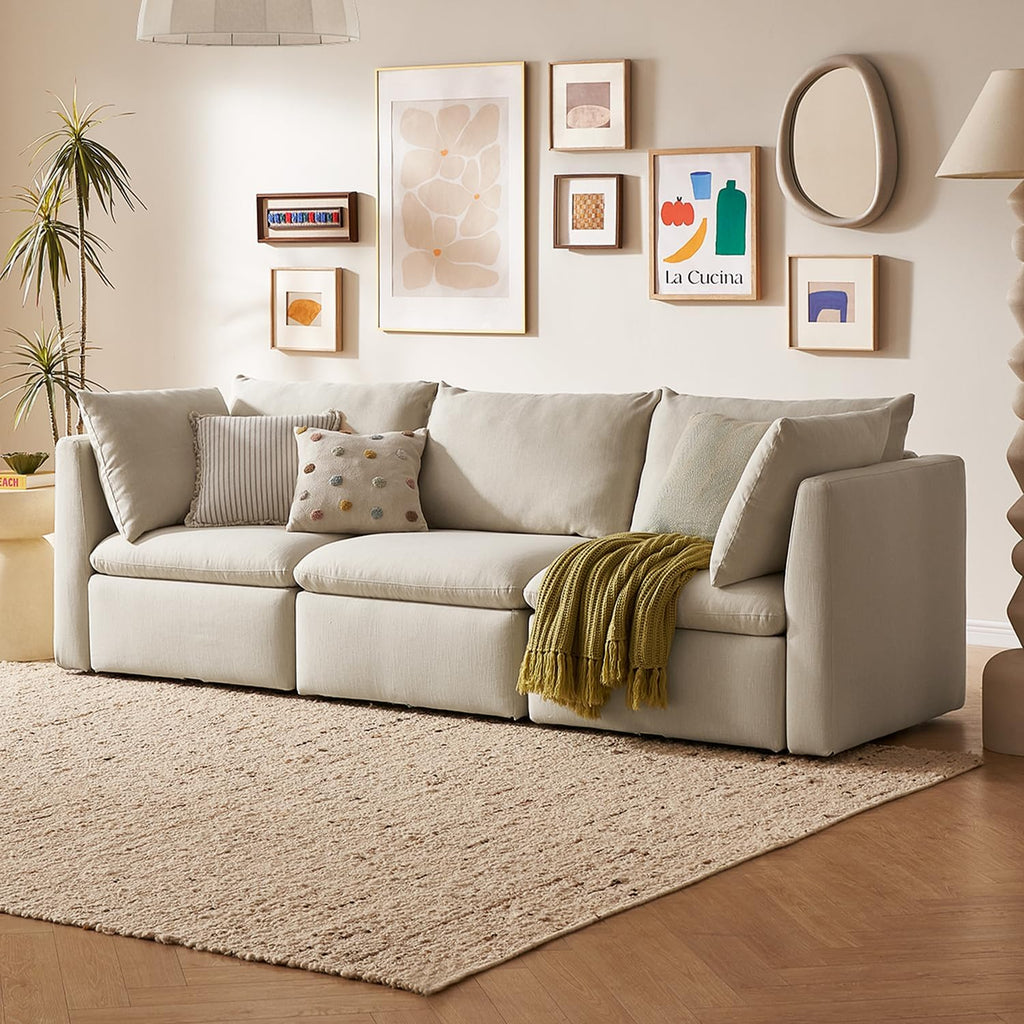 mopio Oversized Modular Sectional Sofa with Fully Removable Covers and Storage, Convertible U, L-Shaped and Sleeper Sectional, Modern Couches with Ottoman Chaise (Oat Fabric, 3 Seater)