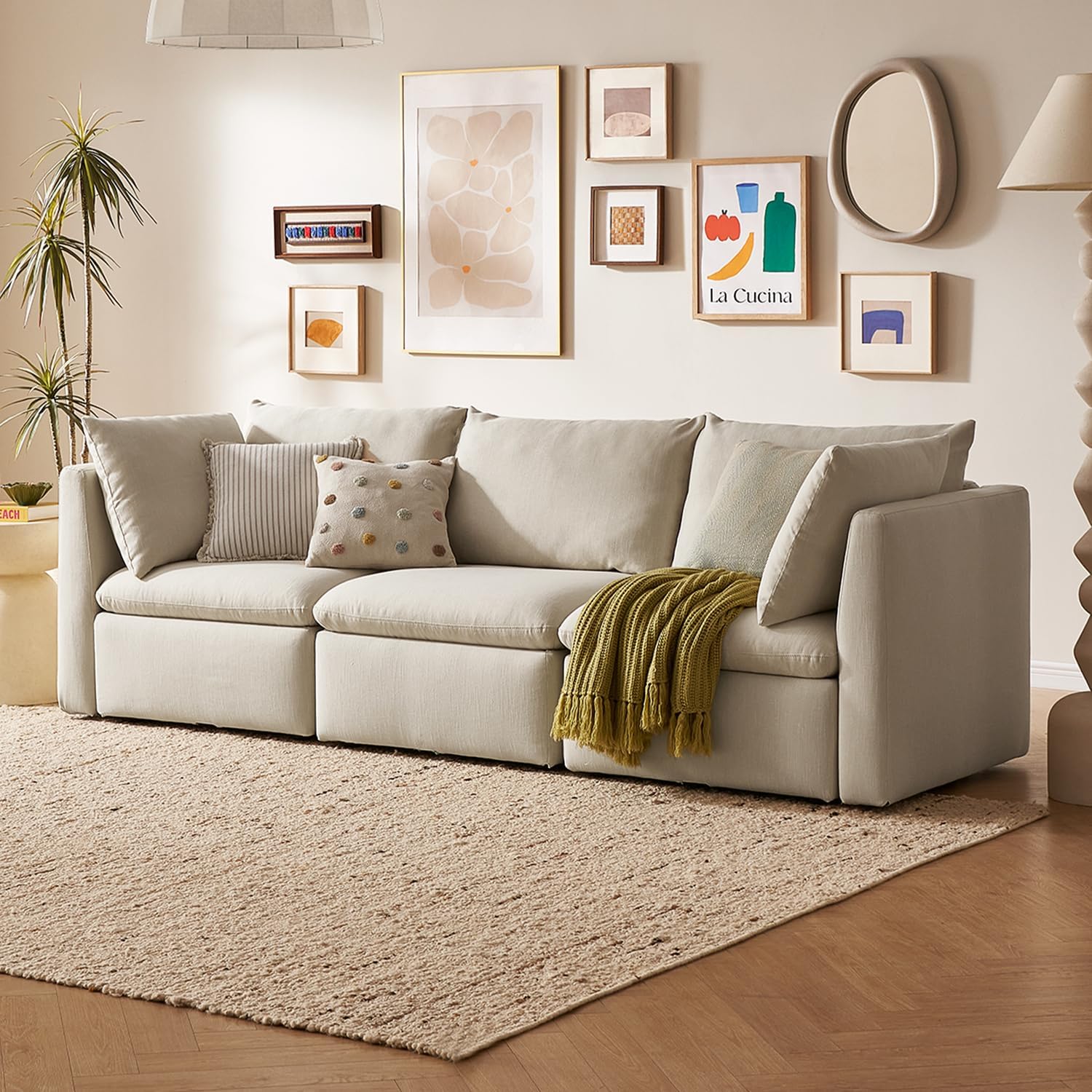 mopio Oversized Modular Sectional Sofa with Fully Removable Covers and Storage, Convertible U, L-Shaped and Sleeper Sectional, Modern Couches with Ottoman Chaise (Oat Fabric, 3 Seater)