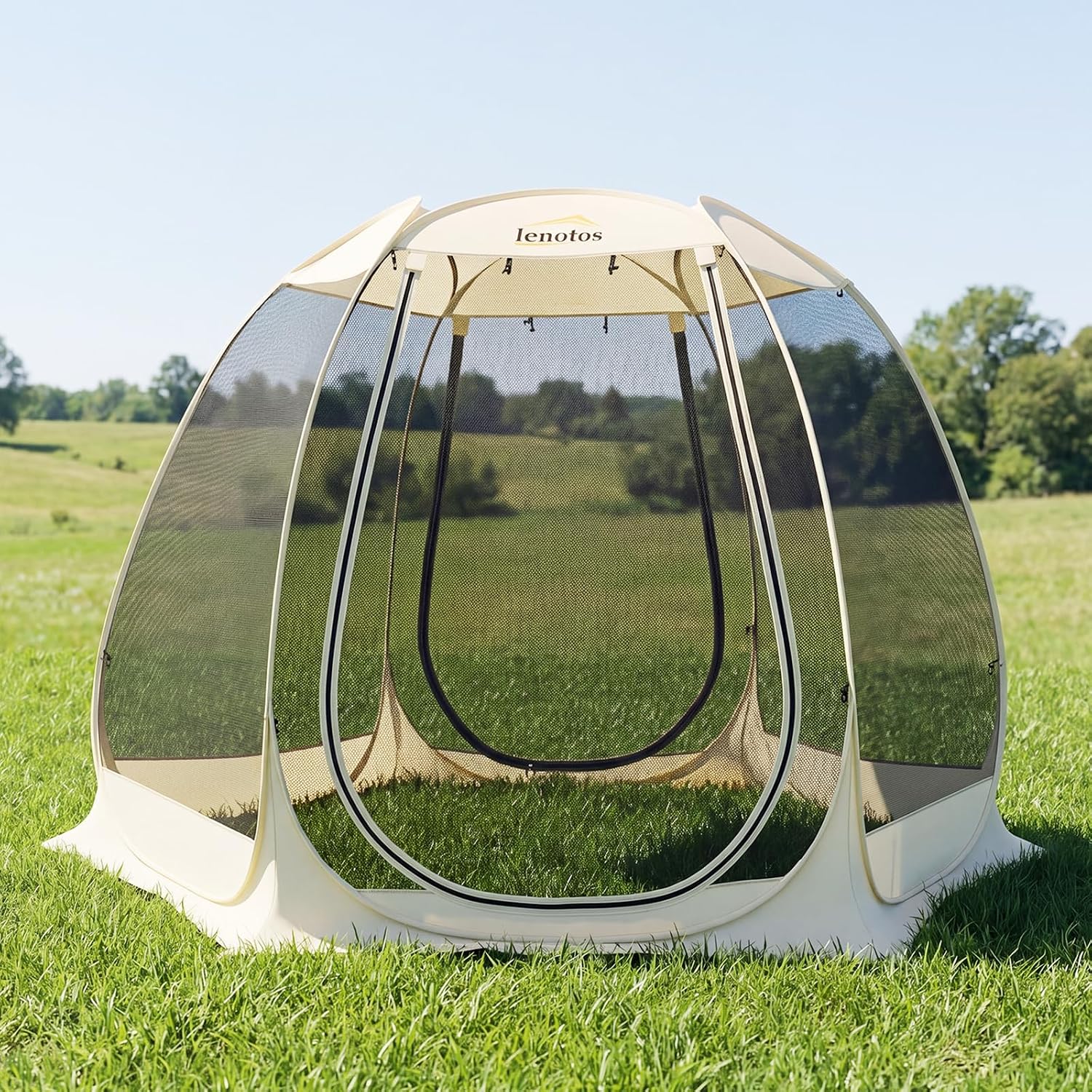 Lenotos Pop Up Screen House, 10'x10' Outdoor Screen Tent for Camping, Screened Gazebo with Mosquito Netting, Carry Bag