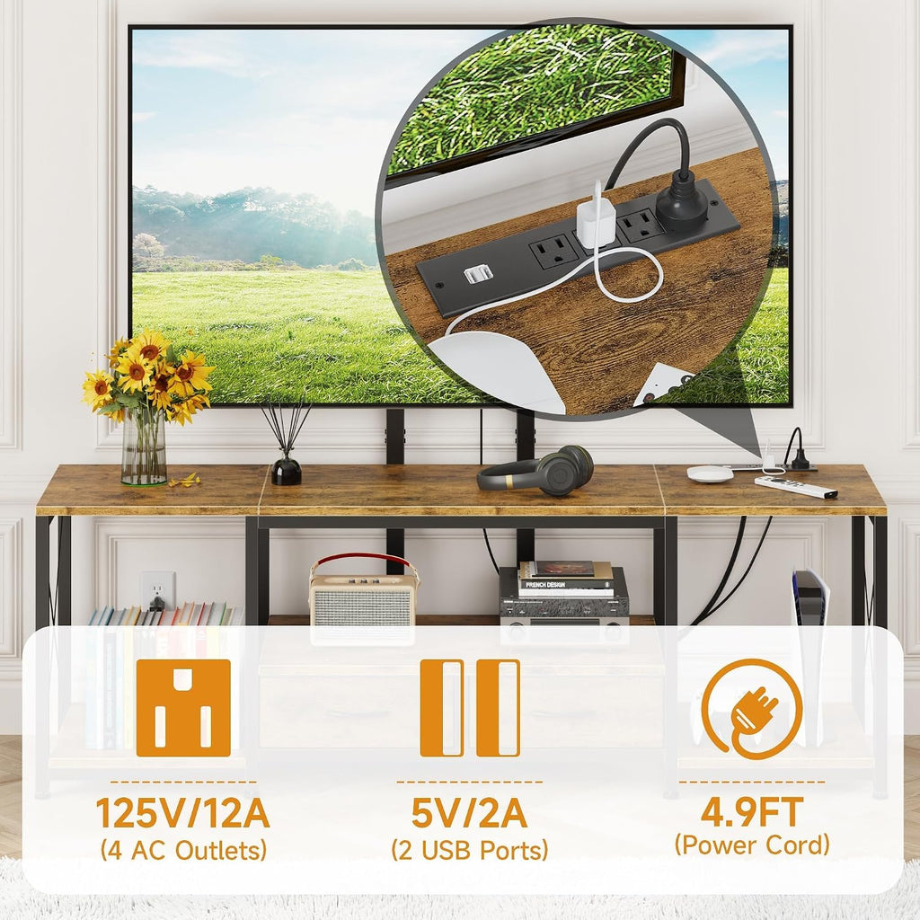GYIIYUO LED TV Stand with Mount and Power Outlet & Fabric Drawers for 32-85 Inches TV - Entertainment Center and Corner Tv Stand for Living Room, Bedroom- 47' Rustic Brown (Max VESA 600mm × 400mm | with Mount, Power Outlet, Fabric Drawers, 32-85 Inches TV