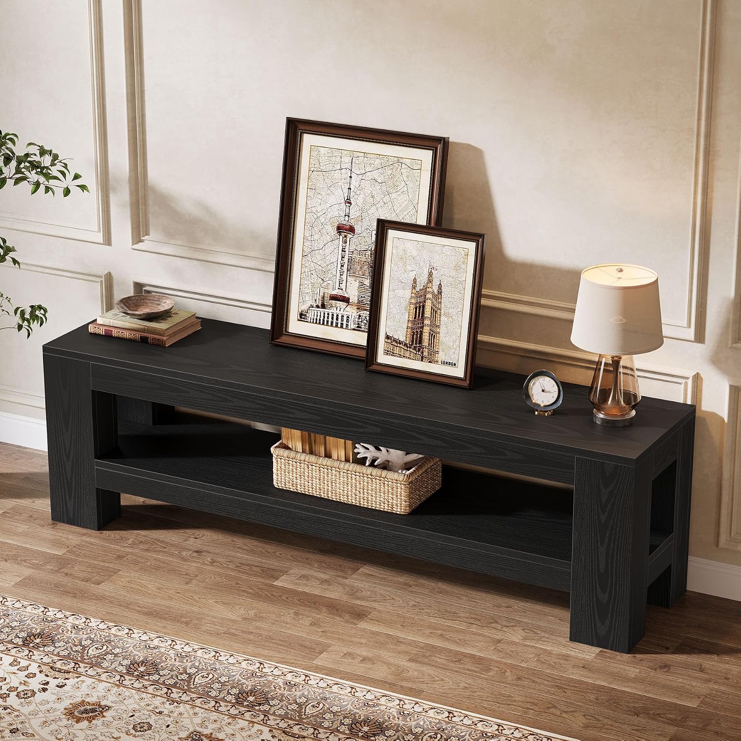 Tribesigns 59' TV Stand for 55/60/65/75-Inch TVs, Rustic Media TV Console with Storage Shelve, Entertainment Center Television Stand for Living Room, Bedroom (Black)