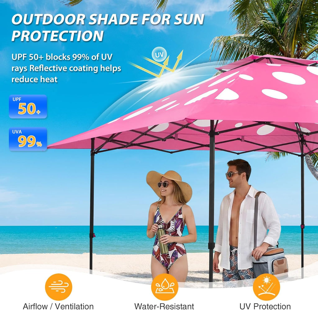 EAGLE PEAK 13x13 Straight Leg Pop Up Canopy Tent Instant Outdoor Canopy Easy Single Person Set up Folding Shelter w/Auto Extending Eaves 169 Square Feet of Shade (Pink Mushroom)