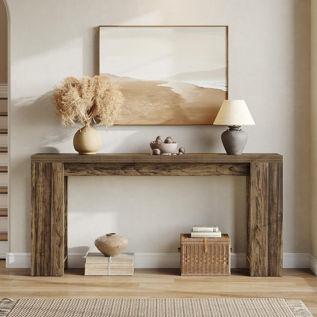 LITTLE TREE 70.9-Inch Long Entryway Table, Narrow Farmhouse Sofa Console Table for Living Room, Hallway, Walnut Brown
