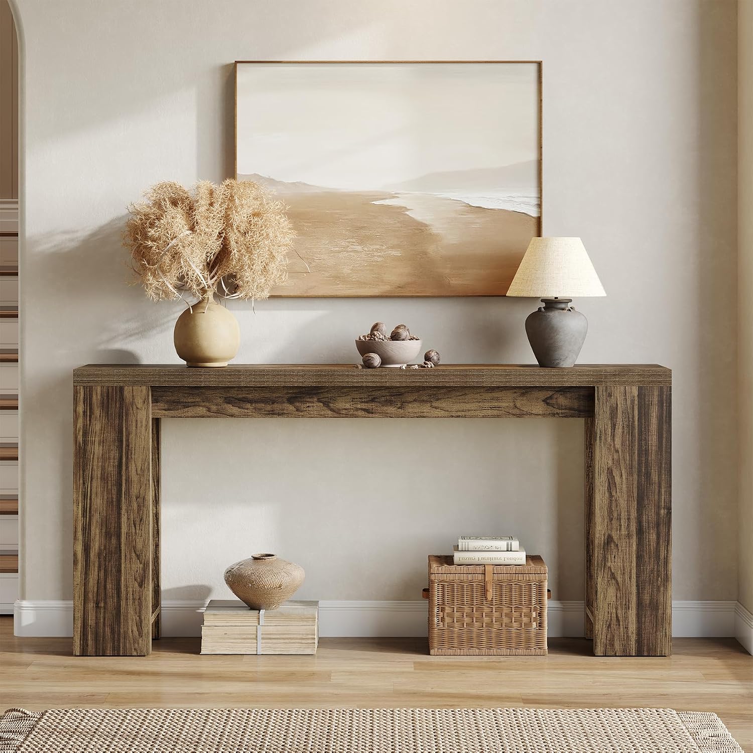 LITTLE TREE 70.9-Inch Long Entryway Table, Narrow Farmhouse Sofa Console Table for Living Room, Hallway, Walnut Brown