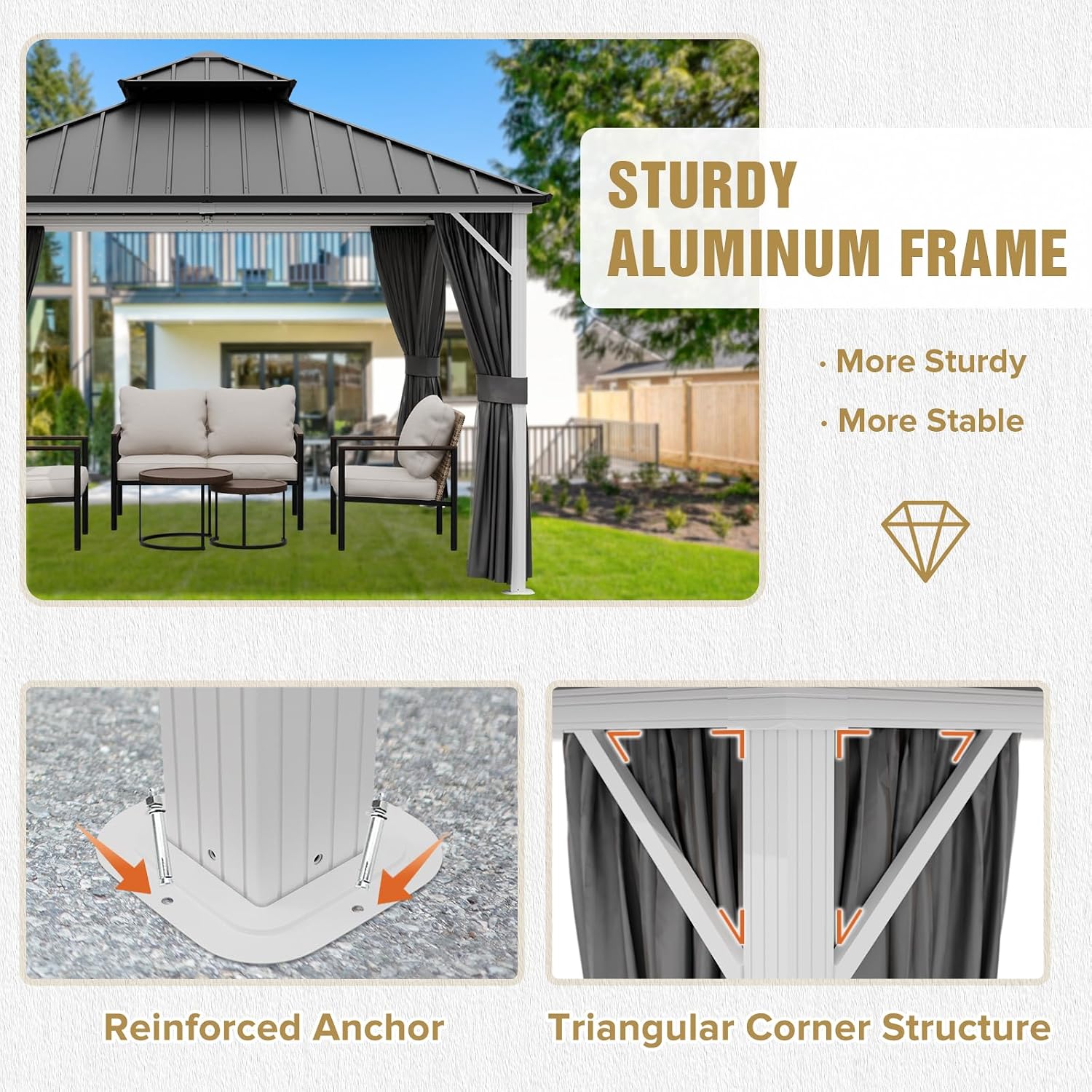 COOS BAY 12x12 Hardtop Gazebo with Aluminum Frame, Galvanized Steel Roof with UV Protection for Patio, Backyard, Garden, Outdoor Events, White/Gray