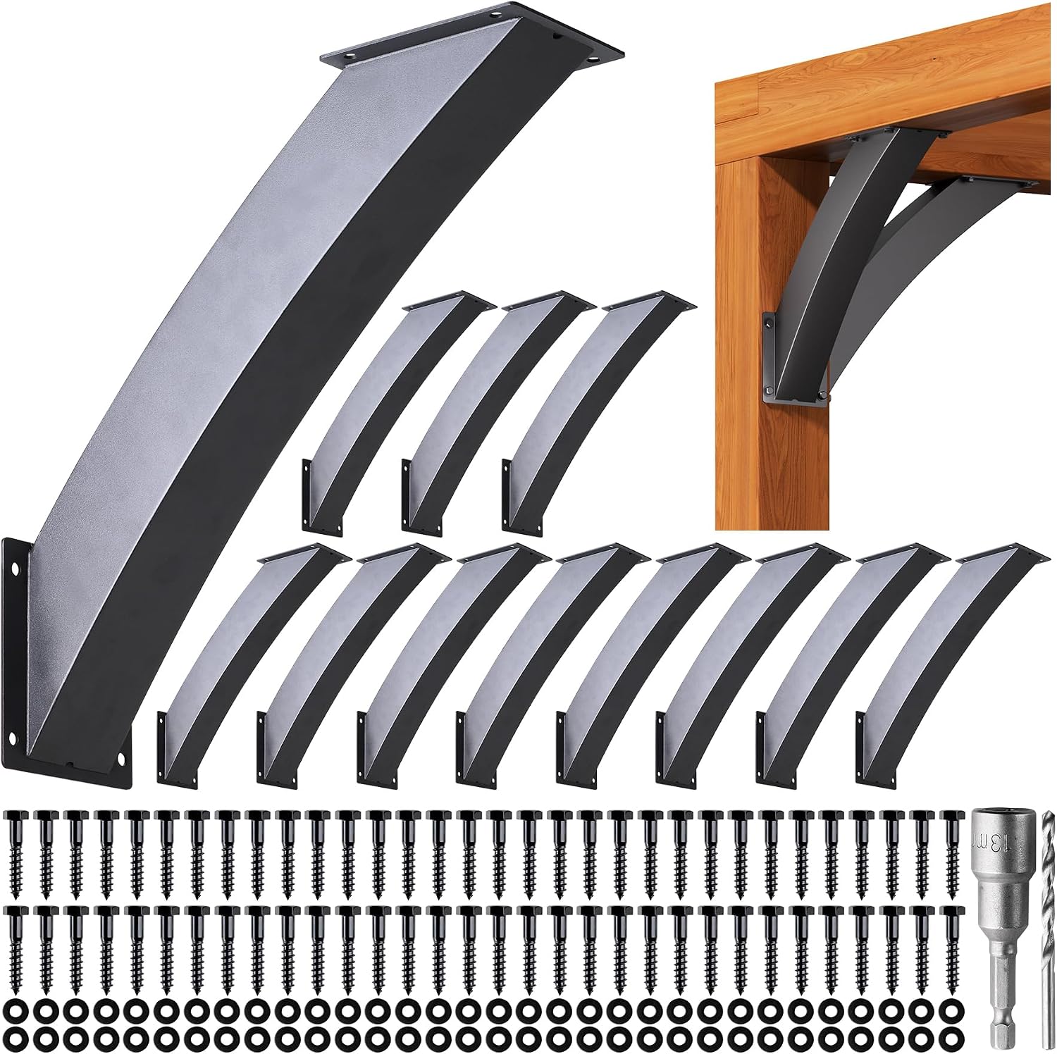 Heavy Duty 45 Degree Angle Support Bracket 4'×4' (Actual: 3.2'×3.2') Wood Beam Support Hardware Degree Post Bracket for Gazebos Pagola Porches 12Pcs