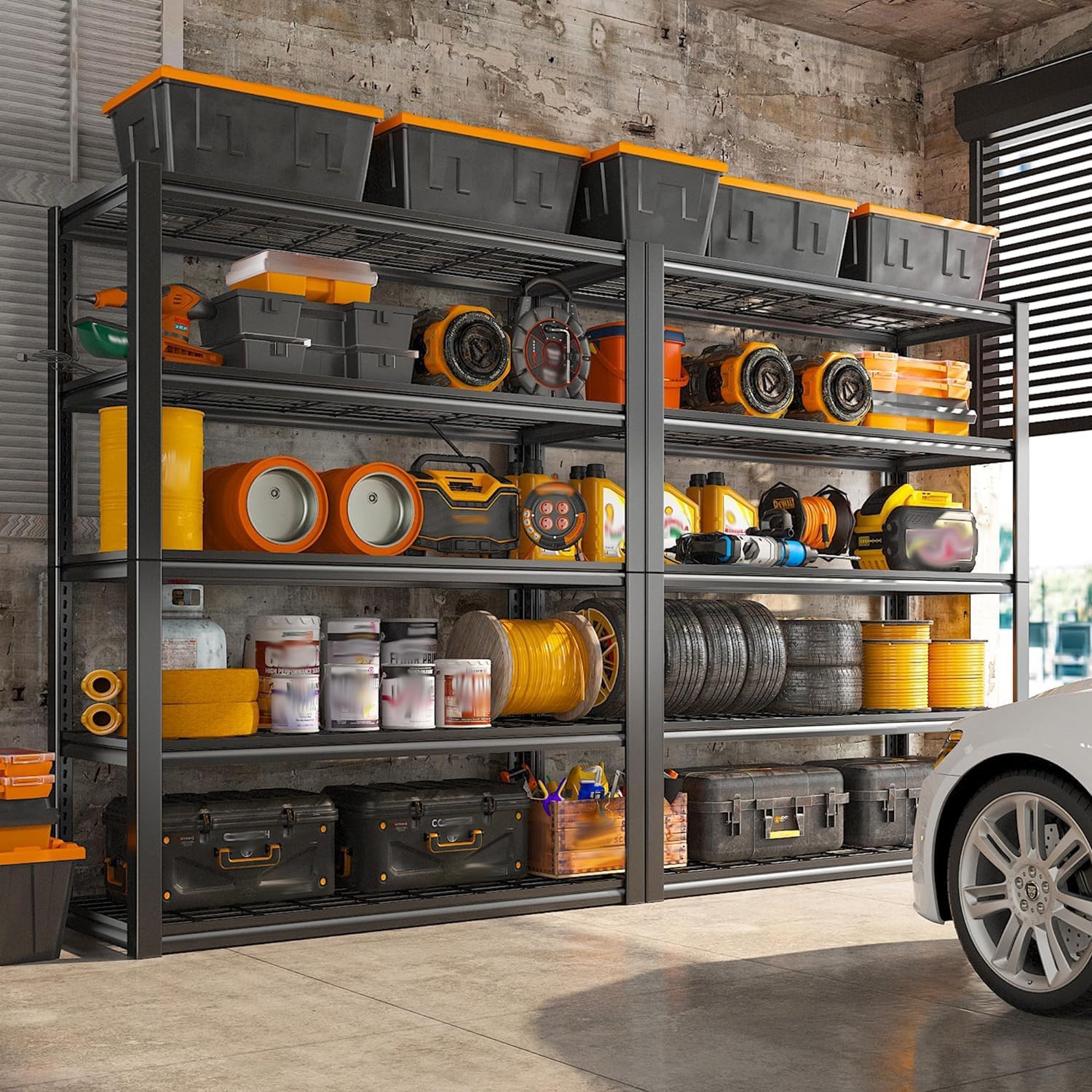 REIBII 48' W Garage Shelving Load 2500LBS, 5 Tier Storage Shelves, Adjustable Garage Storage Shelves, Heavy Duty Shelving for Warehouse, Pantry, Basement, Commercial, 48' W X 72' H X18 D