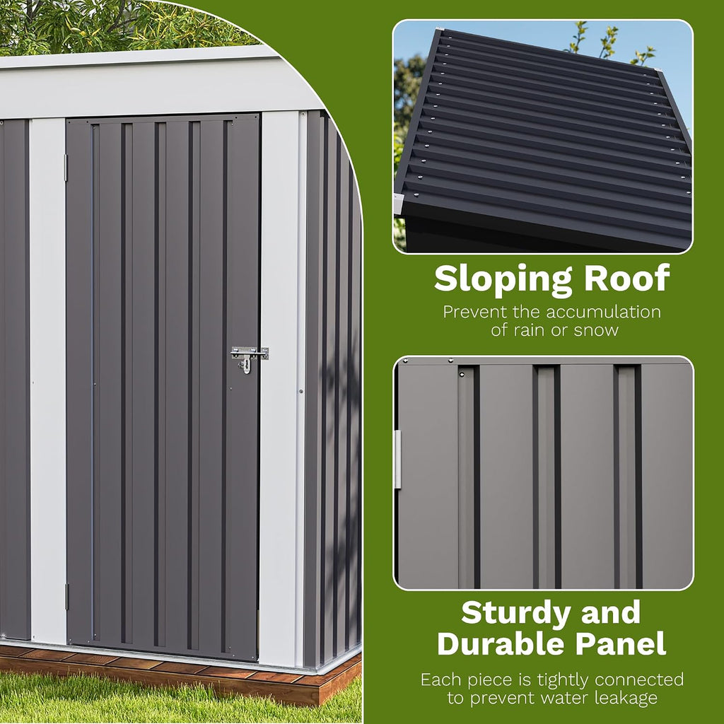 Patiowell 5x3 FT Outdoor Storage Shed, Garden Tool Shed with Sloping Roof and Lockable Door, Metal Shed for Backyard Garden Patio Lawn, Gray