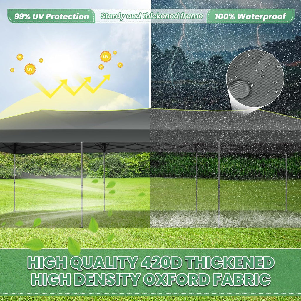 COBIZI 10x30 Pop Up Canopy One Push Party Tent with Air Vent Waterproof Commercial Outdoor Patio Gazebo for Parties Wedding Backyard Events, 3 Adjustable Height, Wheeled Bag, Sandbag, Stakes, Gray