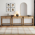 Nathan James Beacon Wooden Sofa Console Table with Drawers, Bohemian Entryway Table, Hallway Table with Seagrass Shelf, Light Brown, Set of 3