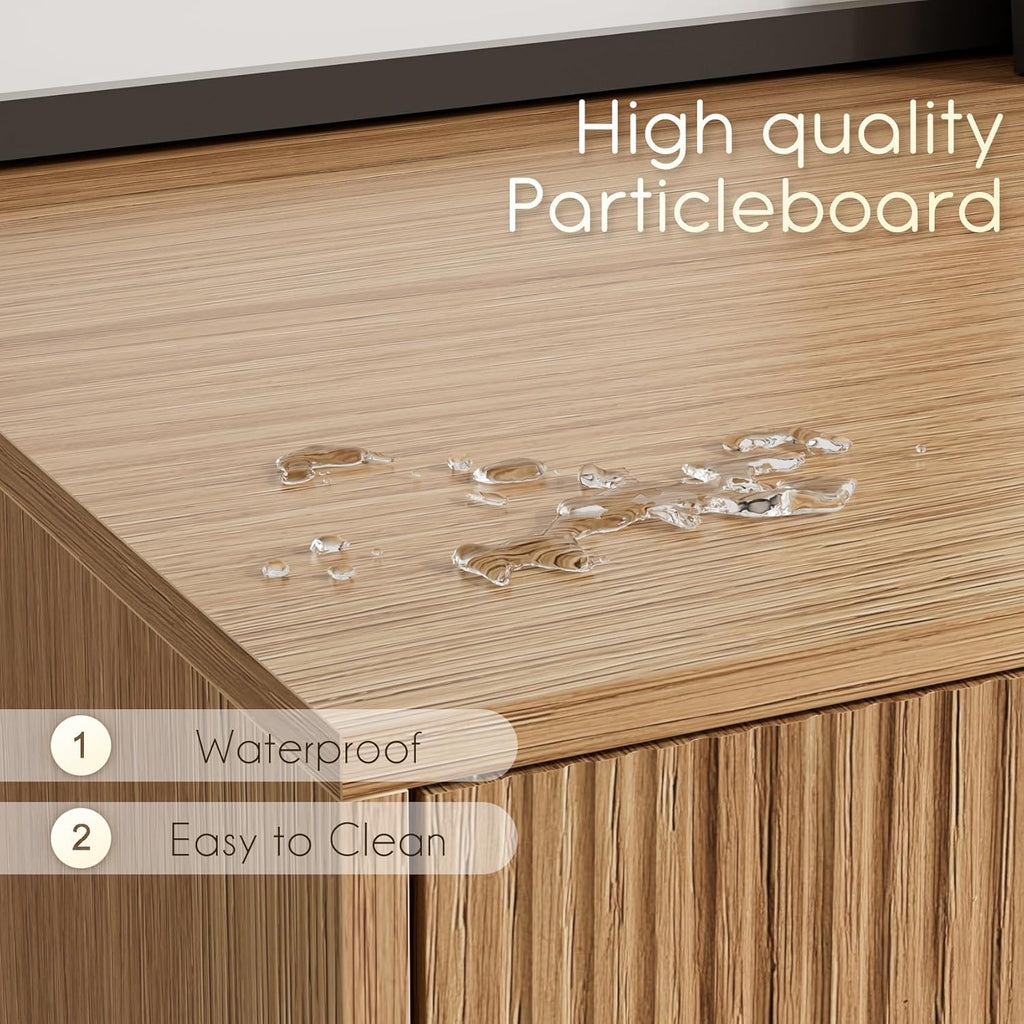 TV Stand for 55-65 Inch TV, Entertainment Center with Soft Hinge Door,TV Console Table with 2 Cabinets with Gold Handle and Feet,for Living Room, Bedroom, Oak