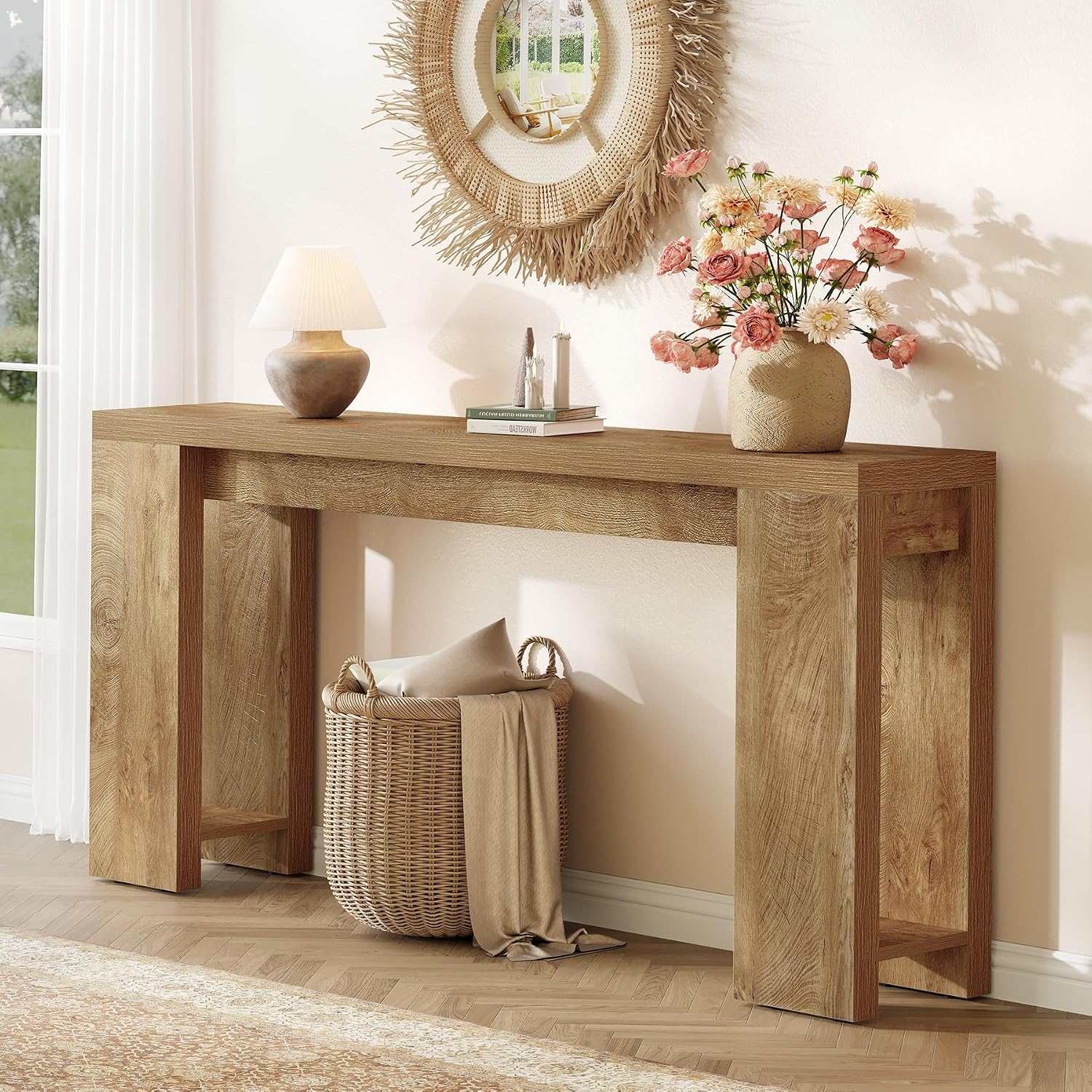 LITTLE TREE 70.9-Inch Long Console Table, Narrow Sofa Table Behind the Couch, Farmhouse Console Table for Living Room, Entryway, Hallway