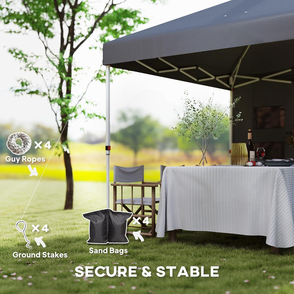 Outsunny 10' x 10' Pop Up Canopy Tent with Sidewall, UPF50+ Instant Sun Shelter with Storage Pockets, Vented Roof for Parties, Height Adjustable, Carry Bag, Sand Bags for Outdoor Patio, Dark Gray