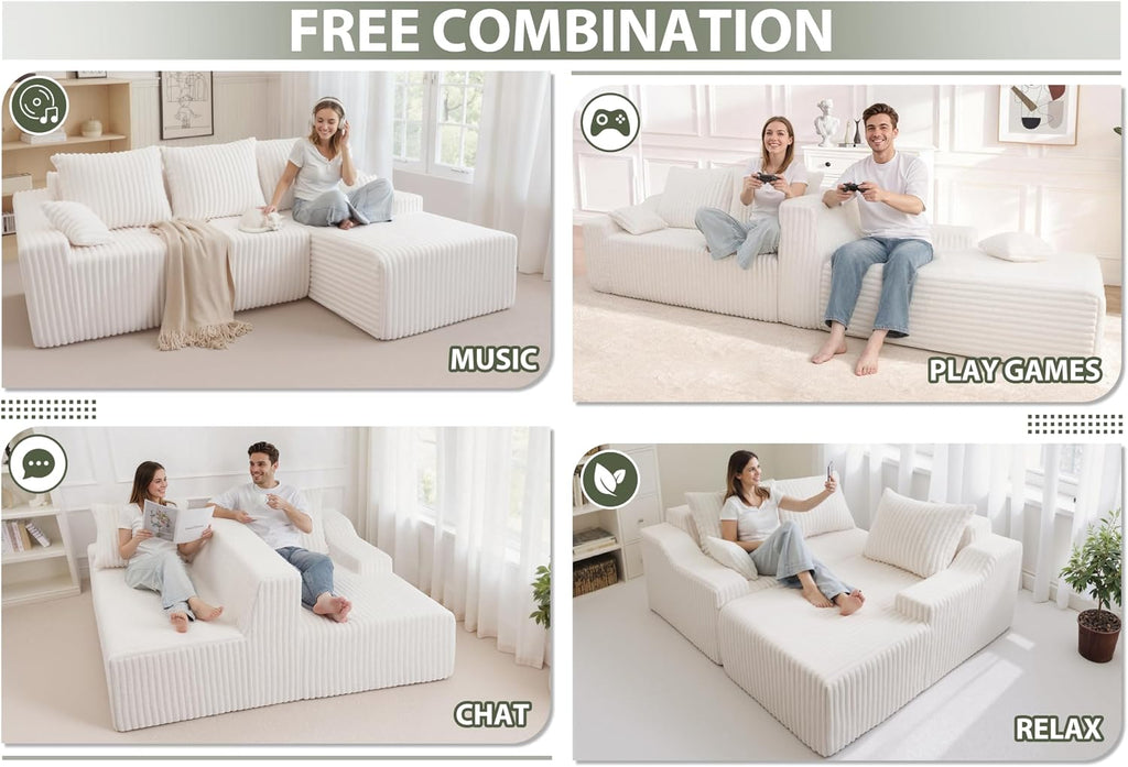 HABUTWAY 94'' Cloud Sectional Couch, Boneless Sofa with Deep Seat, Modular Comfy L-Shape Couch with Chaise for Living Room Bedroom, No Assembly Required(Beige,Right Facing Chaise)