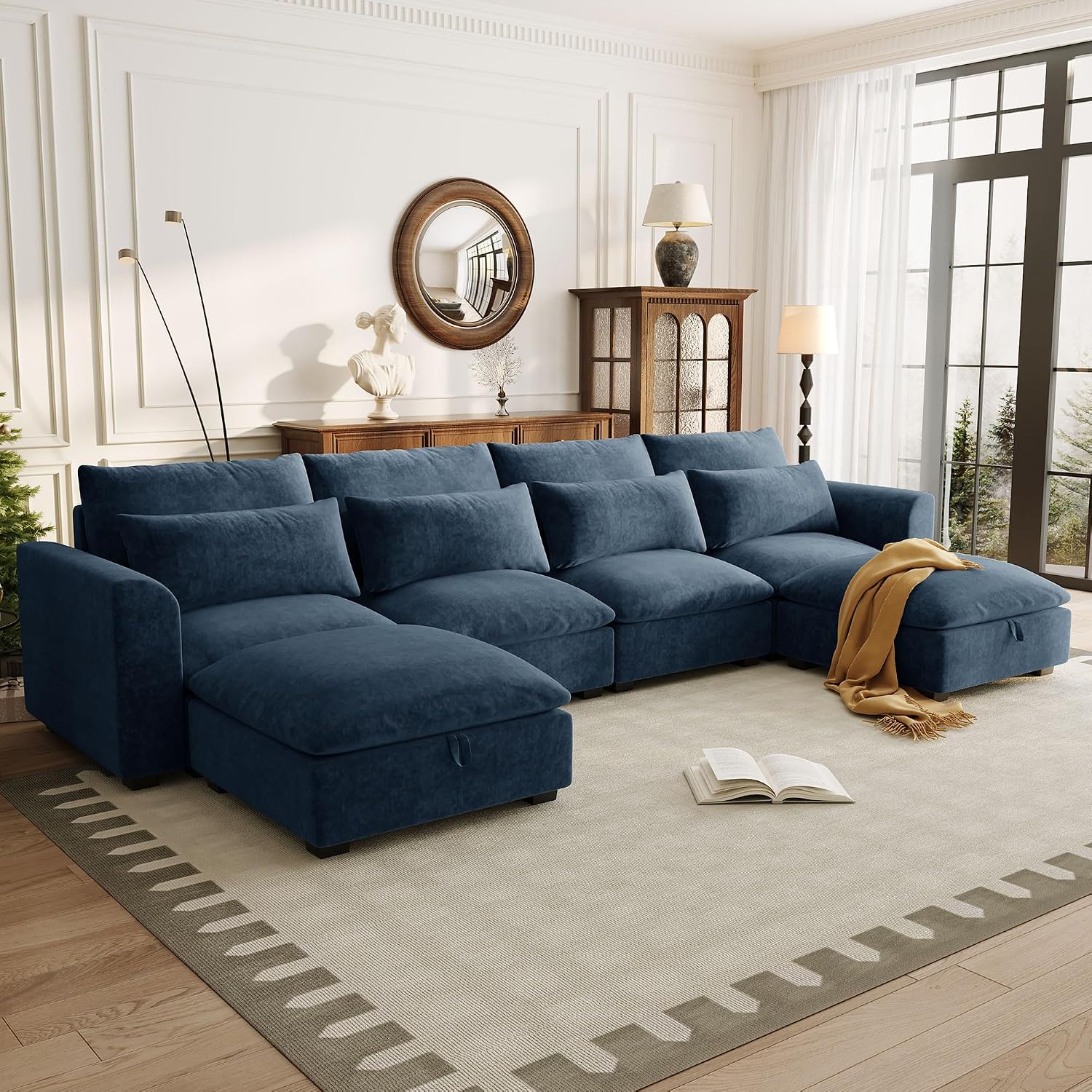 U-Shaped Modular Sofa Freely Transformable Living Room Corner Couch with Two Ottomans, Suitable for Home