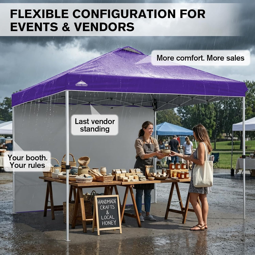 EAGLE PEAK Commercial Canopy 10x10 Pop Up Canopy Tent with 1 Sidewall, Easy Setup Heavy Duty Instant Event Shelter for Vendors & Markets, Outdoor Sun Shade, Purple