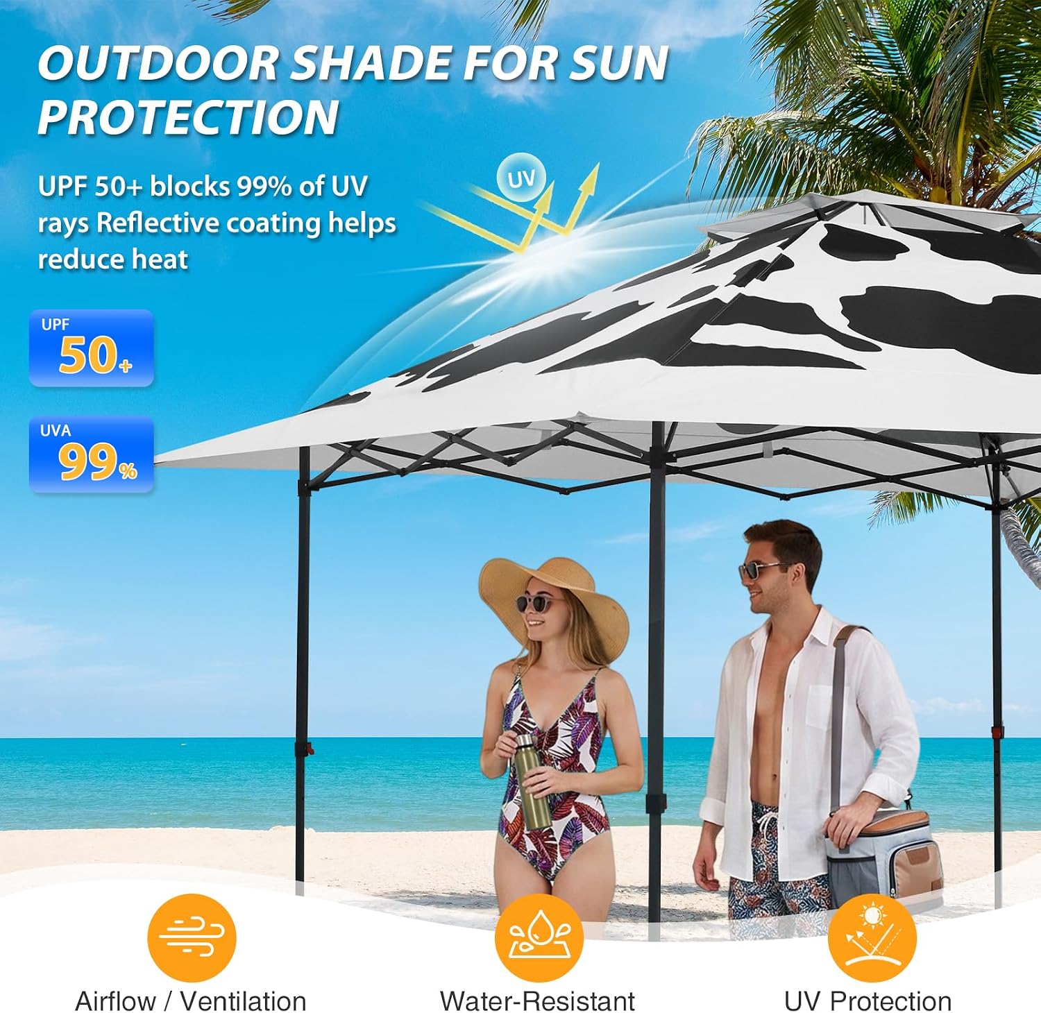 EAGLE PEAK 13x13 Straight Leg Pop Up Canopy Tent Instant Outdoor Canopy Easy Single Person Set up Folding Shelter w/Auto Extending Eaves 169 Square Feet of Shade (Cow Print)