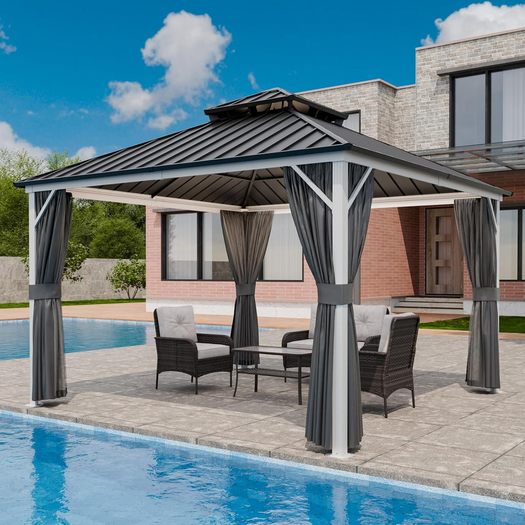 COOS BAY 12x12 Hardtop Gazebo with Aluminum Frame, Galvanized Steel Roof with UV Protection for Patio, Backyard, Garden, Outdoor Events, White/Gray