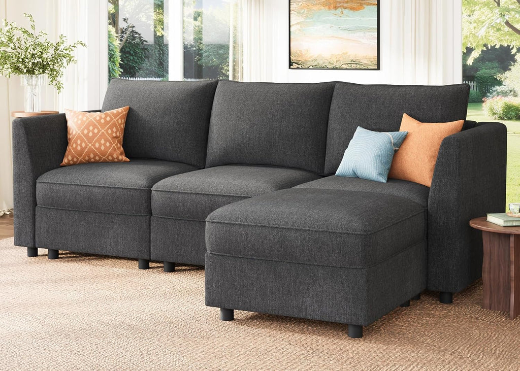 HONBAY Modular Sectional Sofa with Storage L Shaped Sectional Sofa, Convertible Couches for Living Room - Snowflake Velvet Grey