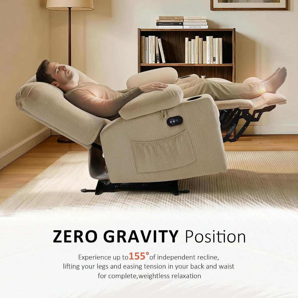 MCombo 55.9' Zero Gravity Power Loveseat Recliner with Heat and Vibration Massage, Reclining Loveseat Sofa with USB Ports, Cup Holders for Living Room, Fabric PR648SET (Beige)