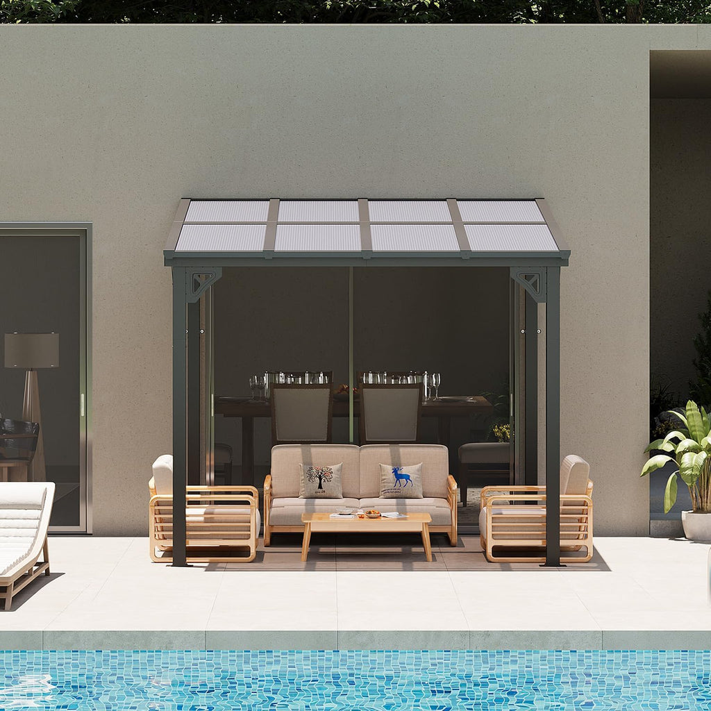 8' x 10' Outdoor Gazebo Pergola with Sloped Roof, Heavy Duty Wall-Mounted Awnings for Patio, Deck, and Backyard