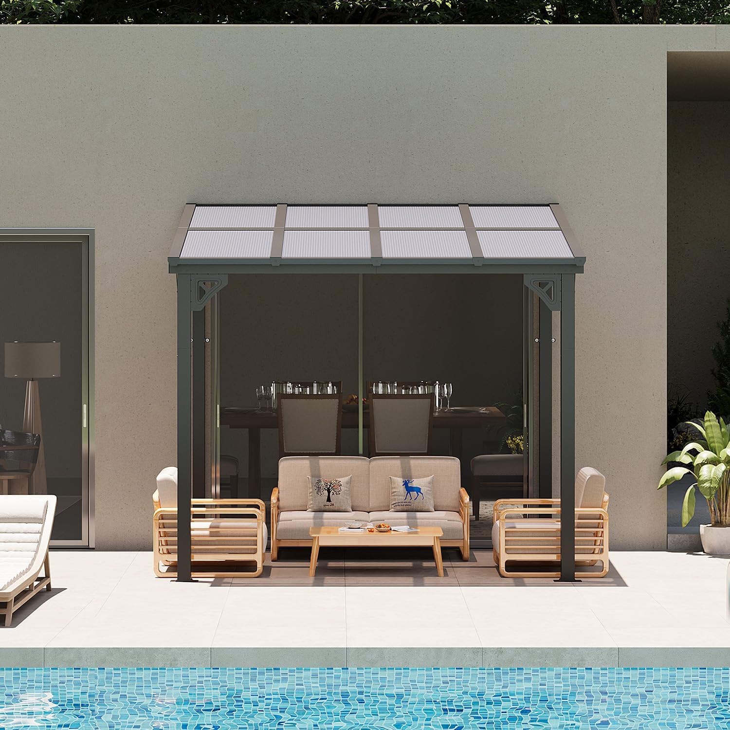 8' x 10' Outdoor Gazebo Pergola with Sloped Roof, Heavy Duty Wall-Mounted Awnings for Patio, Deck, and Backyard