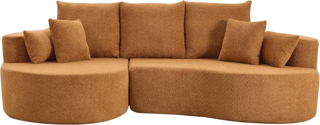 Christopher Knight Home Carden 106' Curved Modular Sectional Sofa, Fabric Upholstered Comfy Sofa Couch with Chaise Lounge, Modern Cloud Couch with Deep Seat, No Assembly Required, Browish Orange