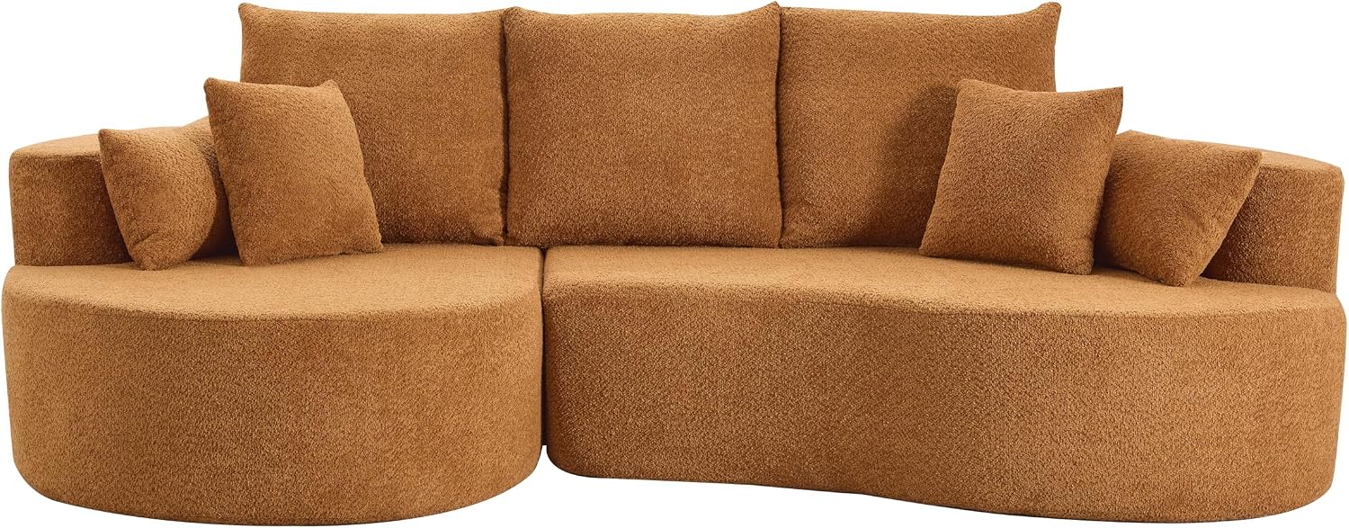 Christopher Knight Home Carden 106' Curved Modular Sectional Sofa, Fabric Upholstered Comfy Sofa Couch with Chaise Lounge, Modern Cloud Couch with Deep Seat, No Assembly Required, Browish Orange