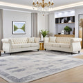 2 Piece Modern Beige Velvet 80' 3-Seater Sofa Sets, Upholstered Tufted Backrests with 8' Rolled Nailhead Arms, Combination Couch with 4 Pillows for Living Room
