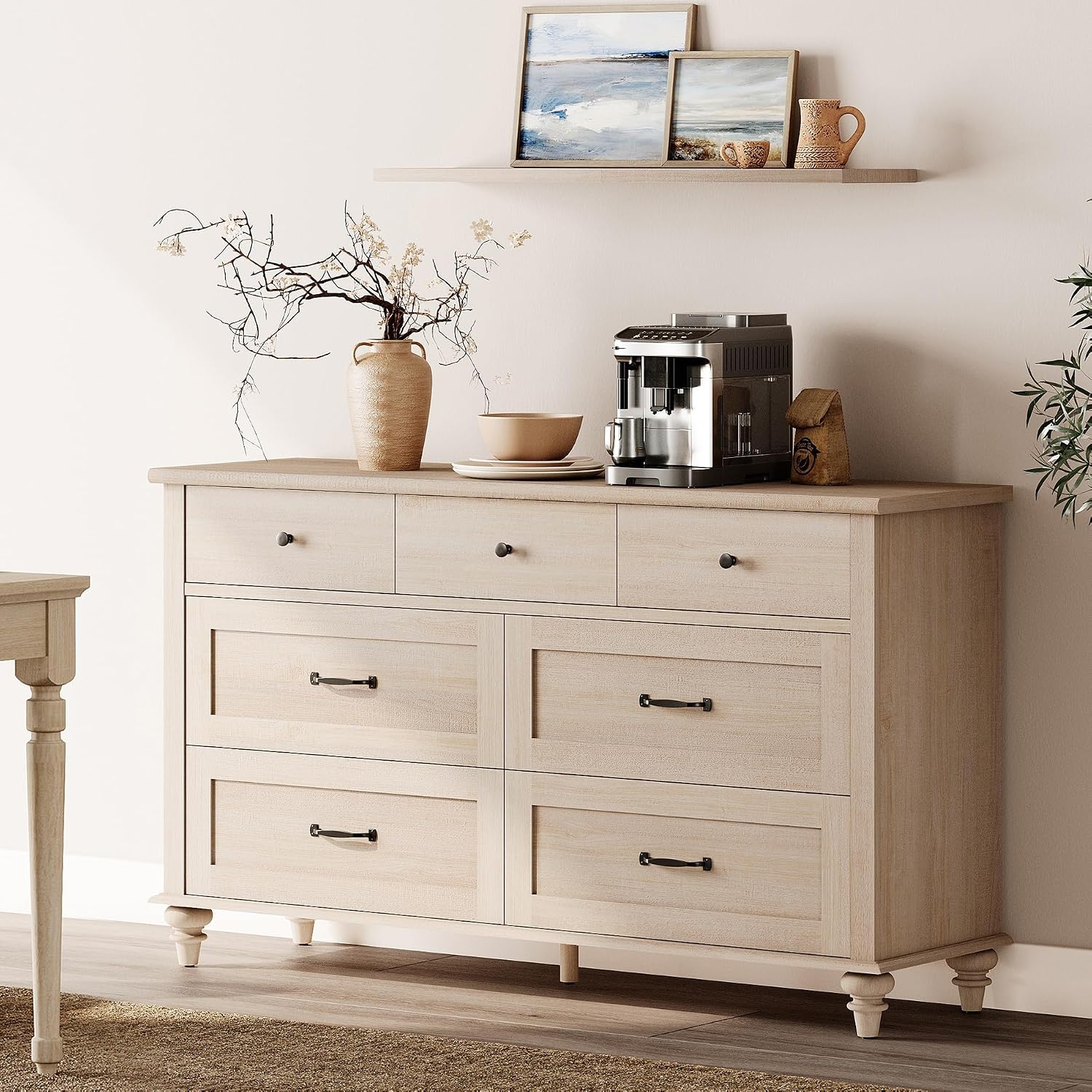 WAMPAT Wide Dresser TV Stand for 65 Inch TV, Light Wood TV Console Table Entertainment Stand with 7 Drawers, Beige Media Storage Cabinet for Living Room Bedroom, 54 Inch