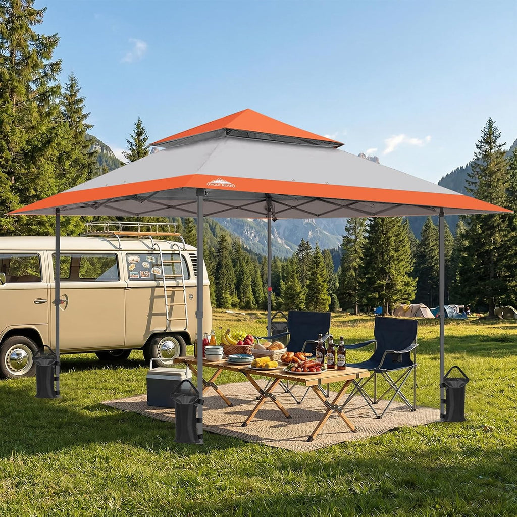 EAGLE PEAK 13x13 Straight Leg Pop Up Canopy Tent Instant Outdoor Canopy Easy Single Person Set up Folding Shelter w/Auto Extending Eaves 169 Square Feet of Shade (Orange)