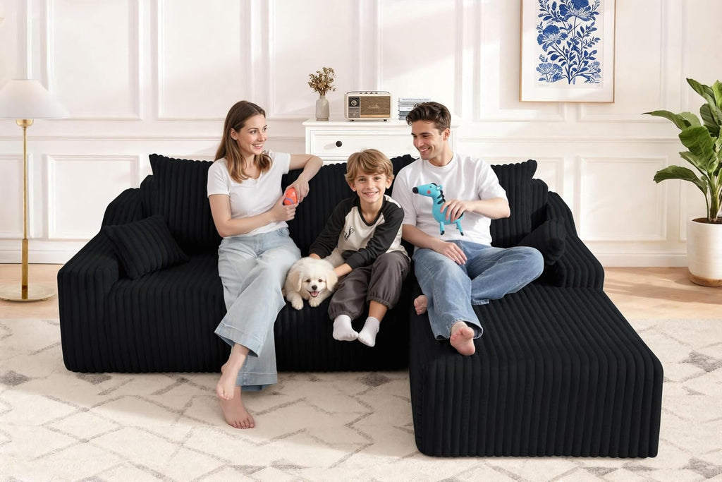 HABUTWAY 94'' Cloud Sectional Couch, Boneless Sofa with Deep Seat, Modular Comfy L-Shape Couch with Chaise for Living Room Bedroom, No Assembly Required(Black,Right Facing Chaise)