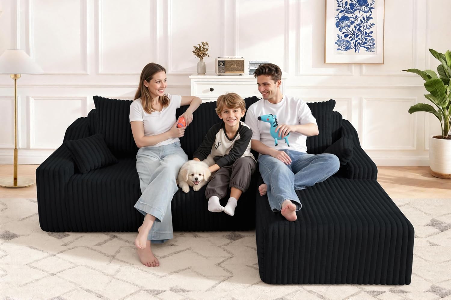 HABUTWAY 94'' Cloud Sectional Couch, Boneless Sofa with Deep Seat, Modular Comfy L-Shape Couch with Chaise for Living Room Bedroom, No Assembly Required(Black,Right Facing Chaise)