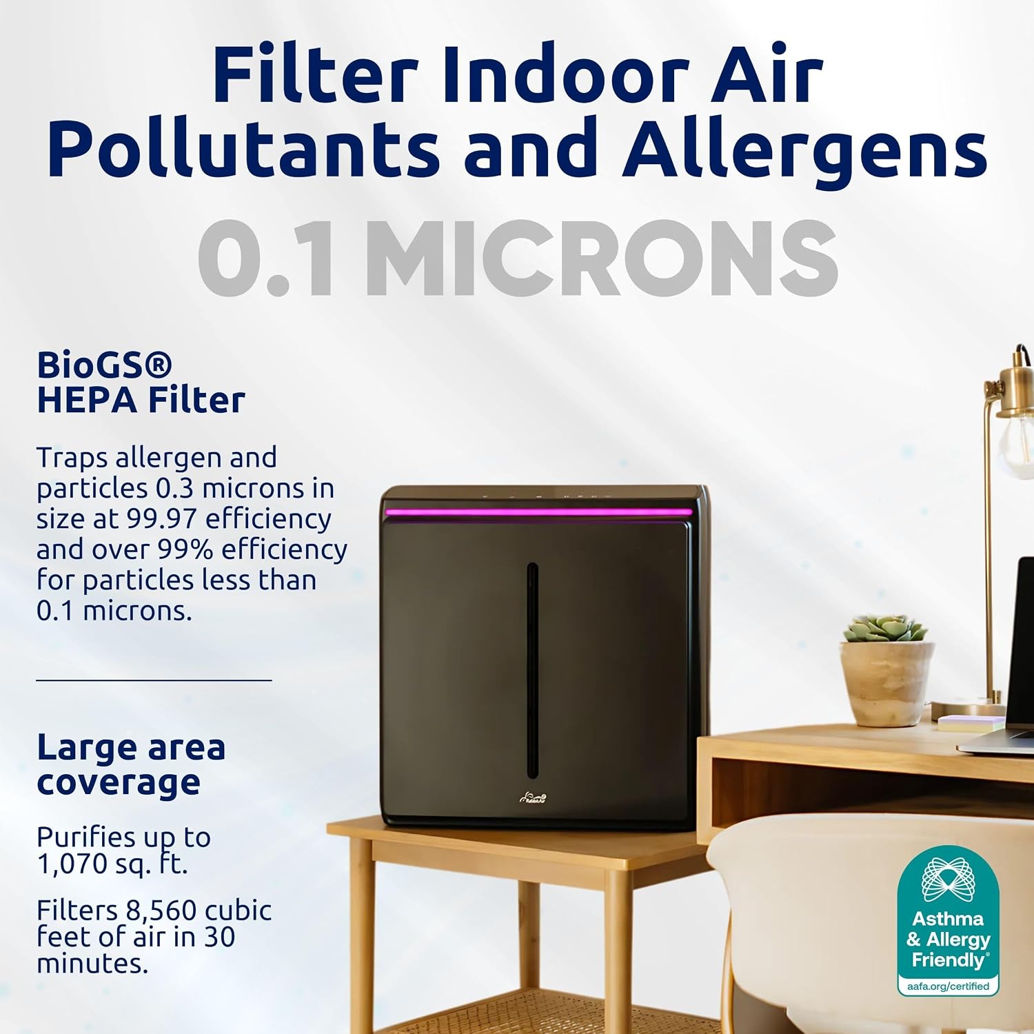 Rabbit Air A3 SPA-1000N Air Purifier HEPA Filter - Ultra Quiet, WiFi-enabled, Wall Mountable HEPA Air Purifiers for Home, Pets, Pet Dander, Smoke, Dust, Odors, VOCs - Asthma & Allergy Filter, White