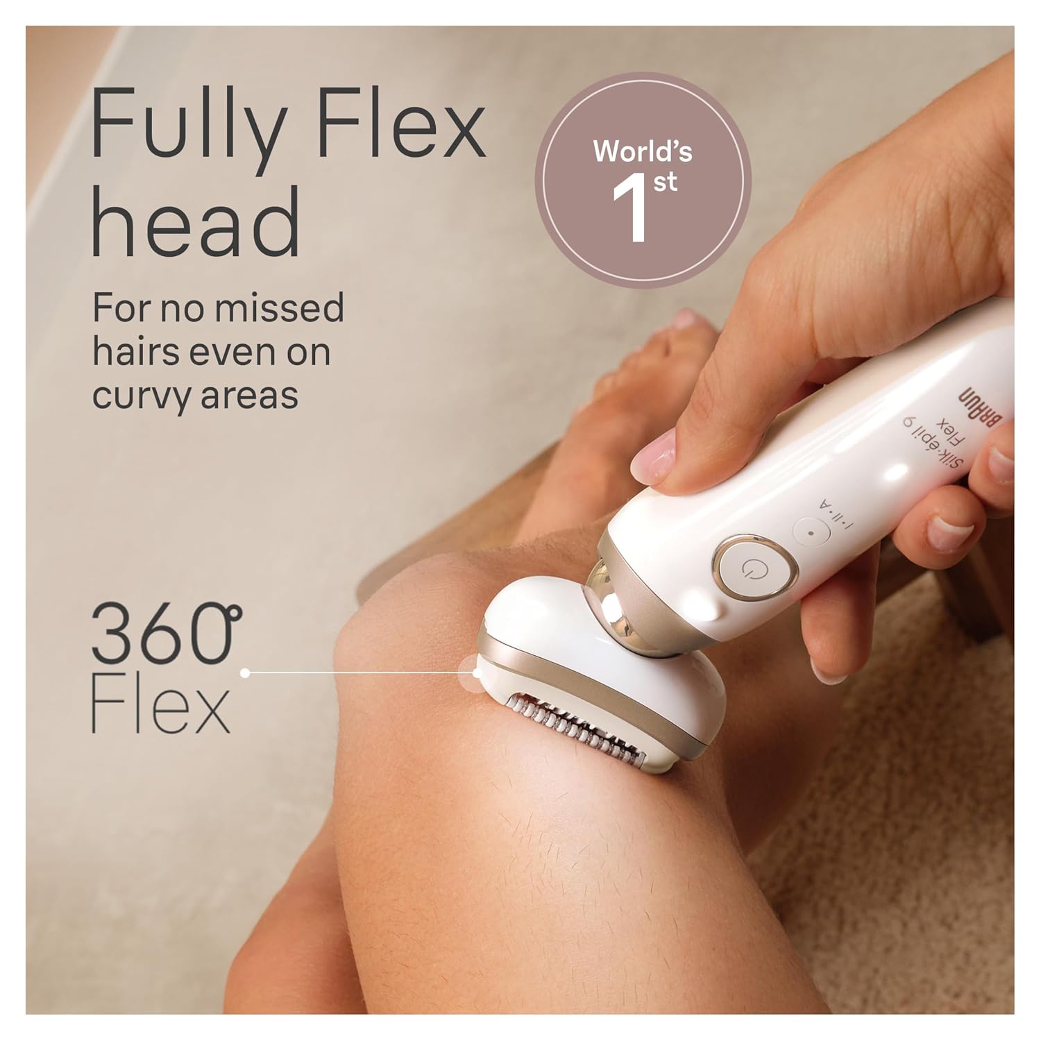 Braun Silk-épil 9 Flex Epilator, 360 Flex and Pivoting Head, Wet and Dry, Includes Shaver Head, Trimmer Comb, SES9-041 3D, Tinted Gold
