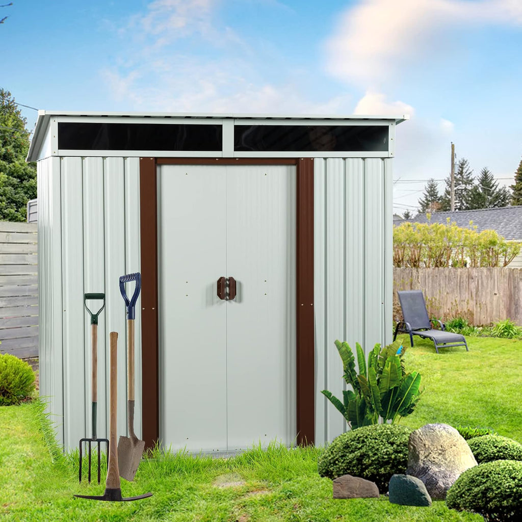 6X5 FT Outdoor Storage Shed, Waterproof Metal Garden Sheds with Lockable Door, Steel Tool Storage Buildings Shed & Outdoor Storage House for Garden, Backyard, Patio, Lawn, Trash Cans(White)