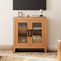WAMPAT Farmhouse TV Stand for TVs up to 50', Rustic Wood Entertainment Center with Adjustable Shelf, Glass Doors & Storage, Media Console Cabinet for Living-Room, Bedroom, Mocha
