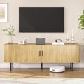 FiveWillowise 63' Natural Fluted TV Stand for TVs up to 75 Inch, Gaming Entertainment Center with Tambour Slatted Sliding Doors and Storage Cabinet, Media TV Consoles Table for Living Room, Office