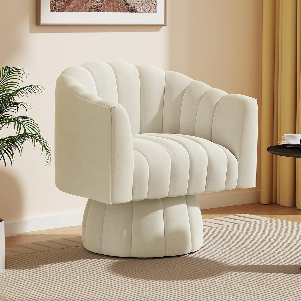 Dewhut Swivel Accent Chair, 360° Swivel Barrel Chair with Armrest, Velvet Upholstered Single Sofa Reading Chair for Living Room,Bedroom,Waiting Room(Beige)