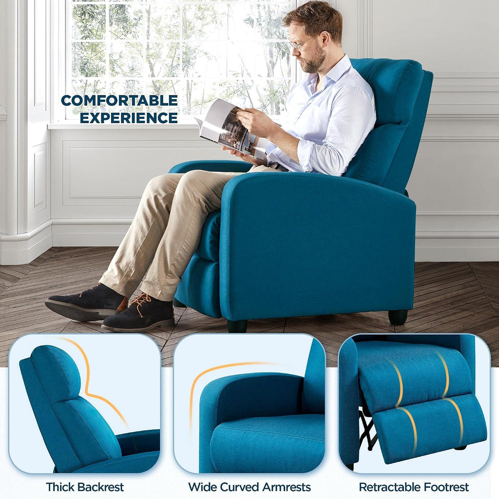 Yaheetech 2-Seat Fabric Pushback Recliner Chair with Thick Seat Cushion and Backrest Reclining Chair for Living Room Home Theater Blue