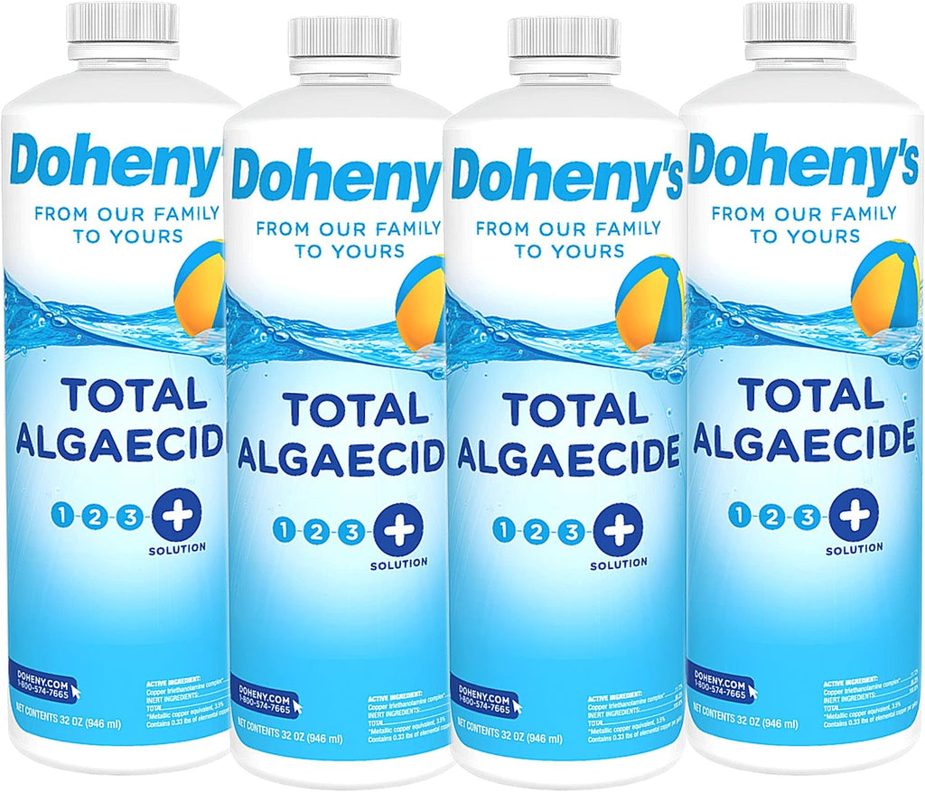 Doheny's Total Algaecide | 100% Professional-Grade | Extra Strength & Effective Against All Types of Algae | Non-Foaming & Non-Staining Formula | 90-Day Prevention | Set of (4) - 32 Ounce Bottles