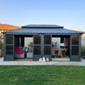 PURPLE LEAF 12' X 20' Solarium Permanent Hardtop Gazebo Galvanized Steel Double Roof Aluminum Outdoor Enclosed Gazebo for Lawn Deck Backyard Grey