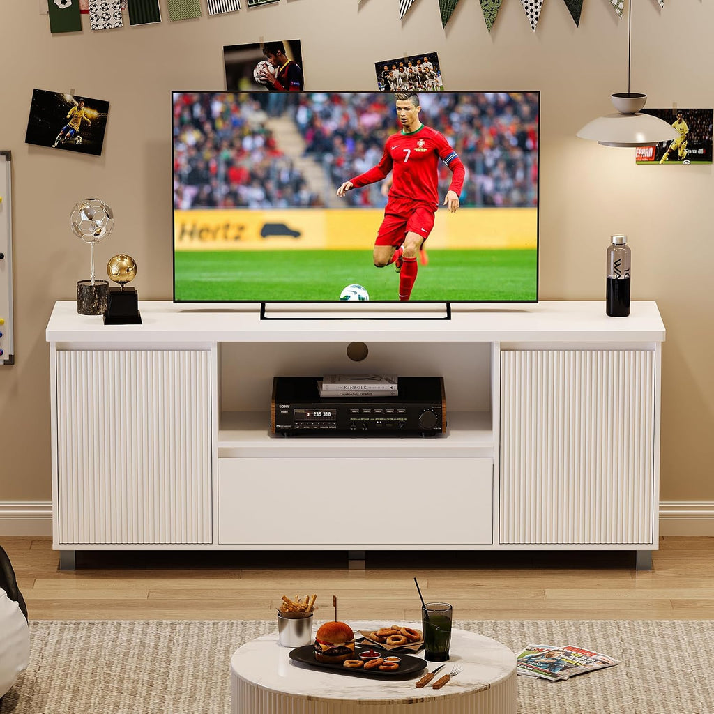 IDEALHOUSE 63in TV Stand for TVs Up to 70', Fluted Entertainment Center with Storage Drawer and Open Shelves, Modern TV Console Media Cabinet for Living Room, Bedroom