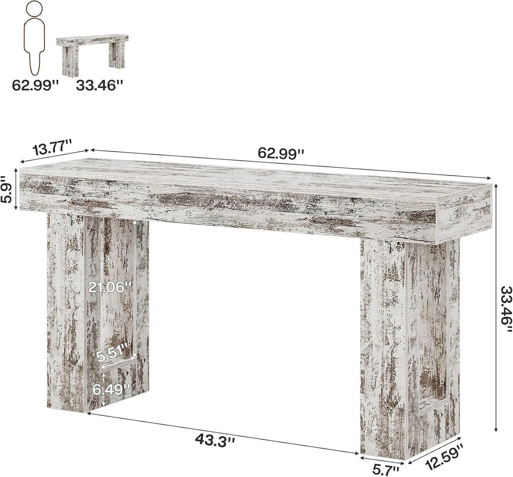 Tribesigns 63-Inch Long Console Table, Farmhouse Wooden Sofa Table Behind The Couch, Narrow Entryway Table for Entrance, Hallway, Living Room (Distressed White)
