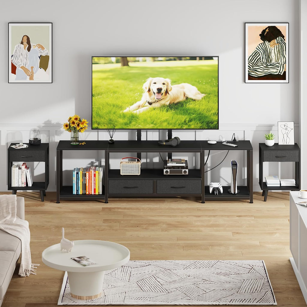 GYIIYUO LED TV Stand with Mount and Power Outlet & Fabric Drawers for 32-85 Inches TV - Entertainment Center and Industrial TV Console Table for Living Room, Bedroom- 46.5' Black