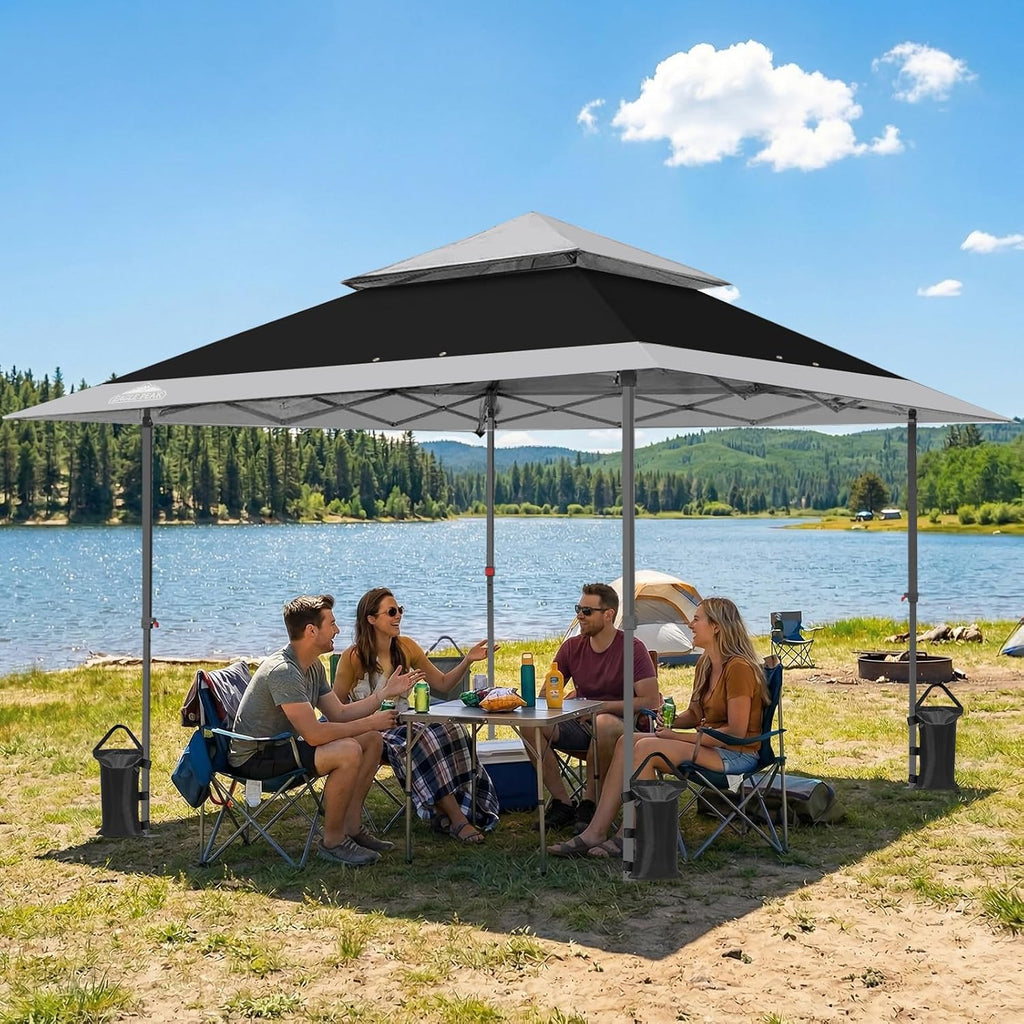 EAGLE PEAK 13x13 Straight Leg Pop Up Canopy Tent Instant Outdoor Canopy Easy Single Person Set up Folding Shelter w/Auto Extending Eaves 169 Square Feet of Shade (Black/Light Gray)
