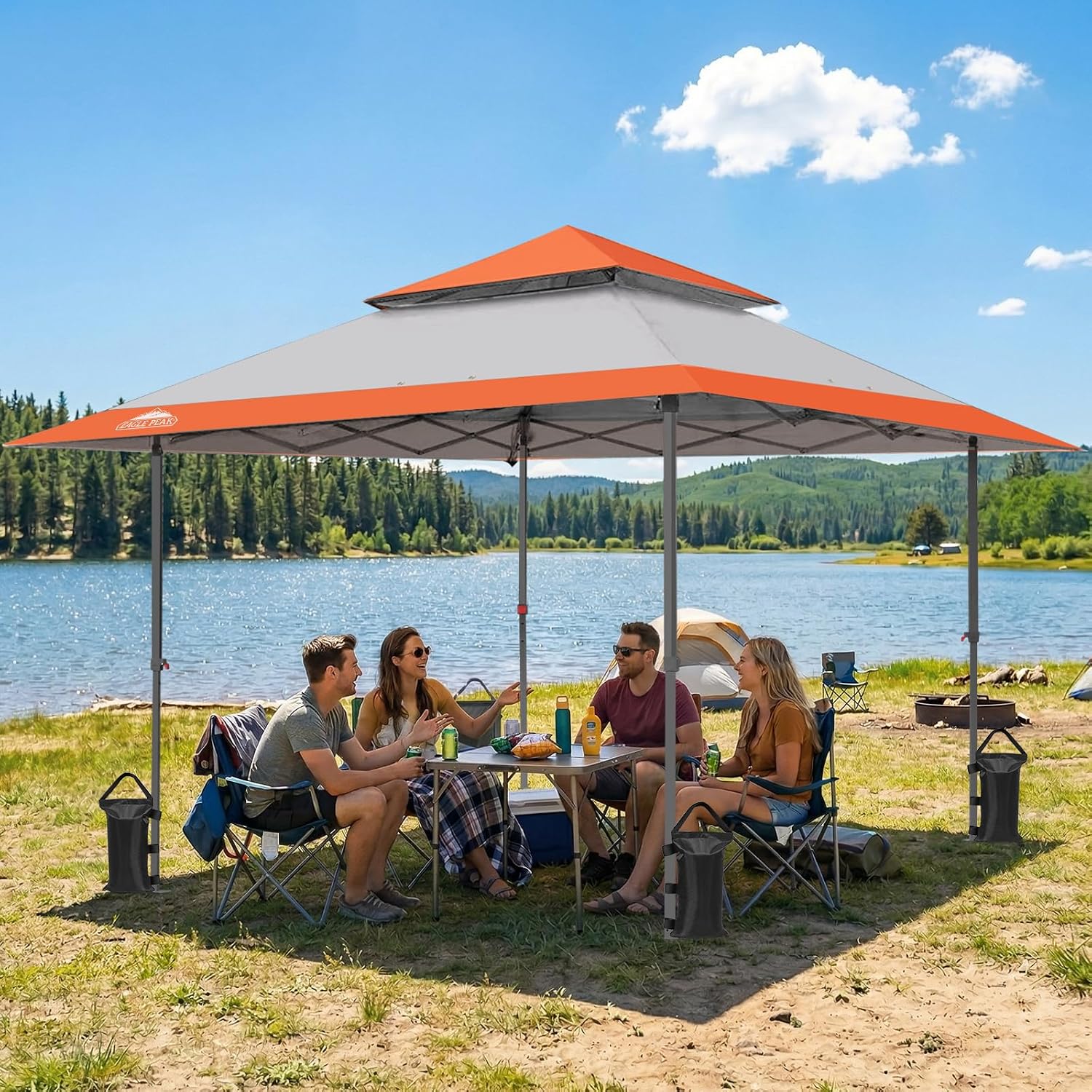 EAGLE PEAK 13x13 Straight Leg Pop Up Canopy Tent Instant Outdoor Canopy Easy Single Person Set up Folding Shelter w/Auto Extending Eaves 169 Square Feet of Shade (Orange)