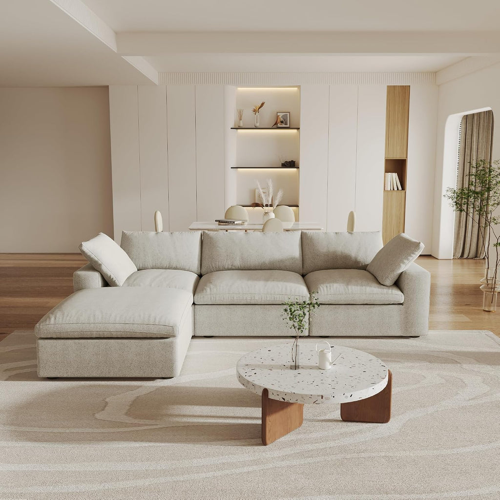 Cloud Modular Sectional Sofa with Storage Ottoman,120.45' L Shaped Couch for Living Room,Down Filled Convertible Couch Deep Seat for Office Apartment,Covers Washable&Replaceable,Khaki