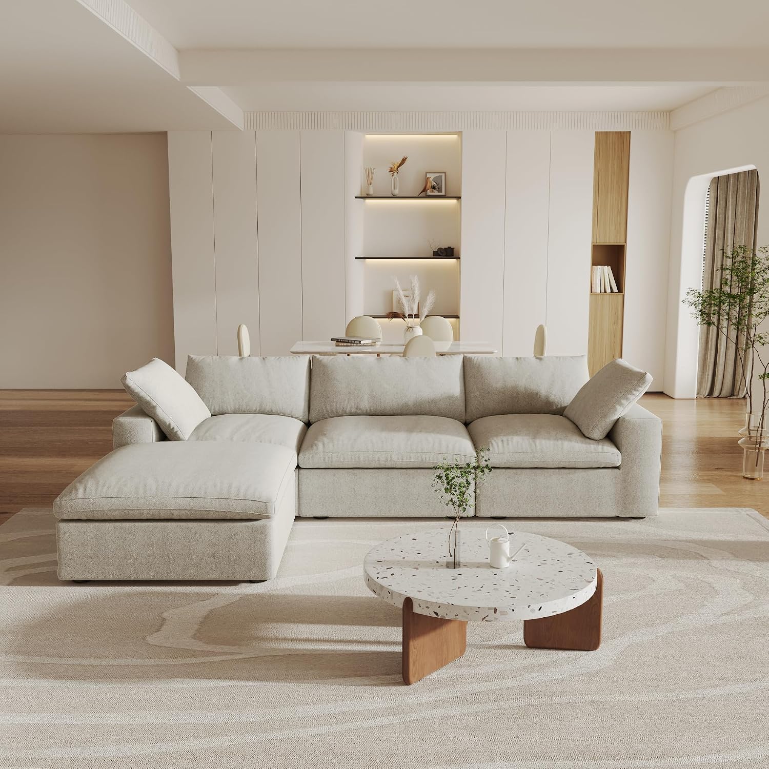 Cloud Modular Sectional Sofa with Storage Ottoman,120.45' L Shaped Couch for Living Room,Down Filled Convertible Couch Deep Seat for Office Apartment,Covers Washable&Replaceable,Khaki